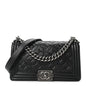 Calfskin Crystal Embossed Medium Boy Flap Black