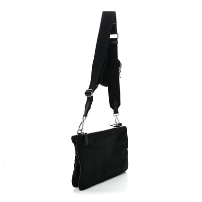 Re-Nylon Saffiano Re-Edition 2000 Double Zip Crossbody Bag Black