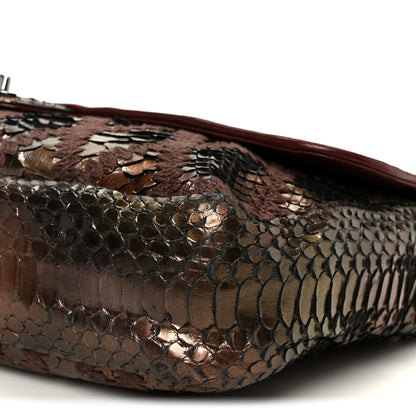 Metallic Snakeskin Crochet Soft and Chain Maxi Flap Burgundy Multicolor