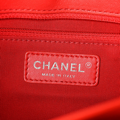 Grained Calfskin Quilted Large CC Box Flap Red