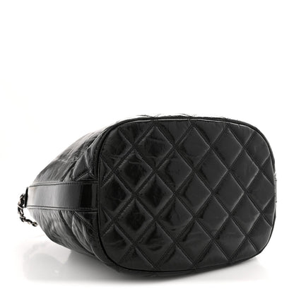 Shiny Aged Calfskin CC Chain Drawstring Bag Black
