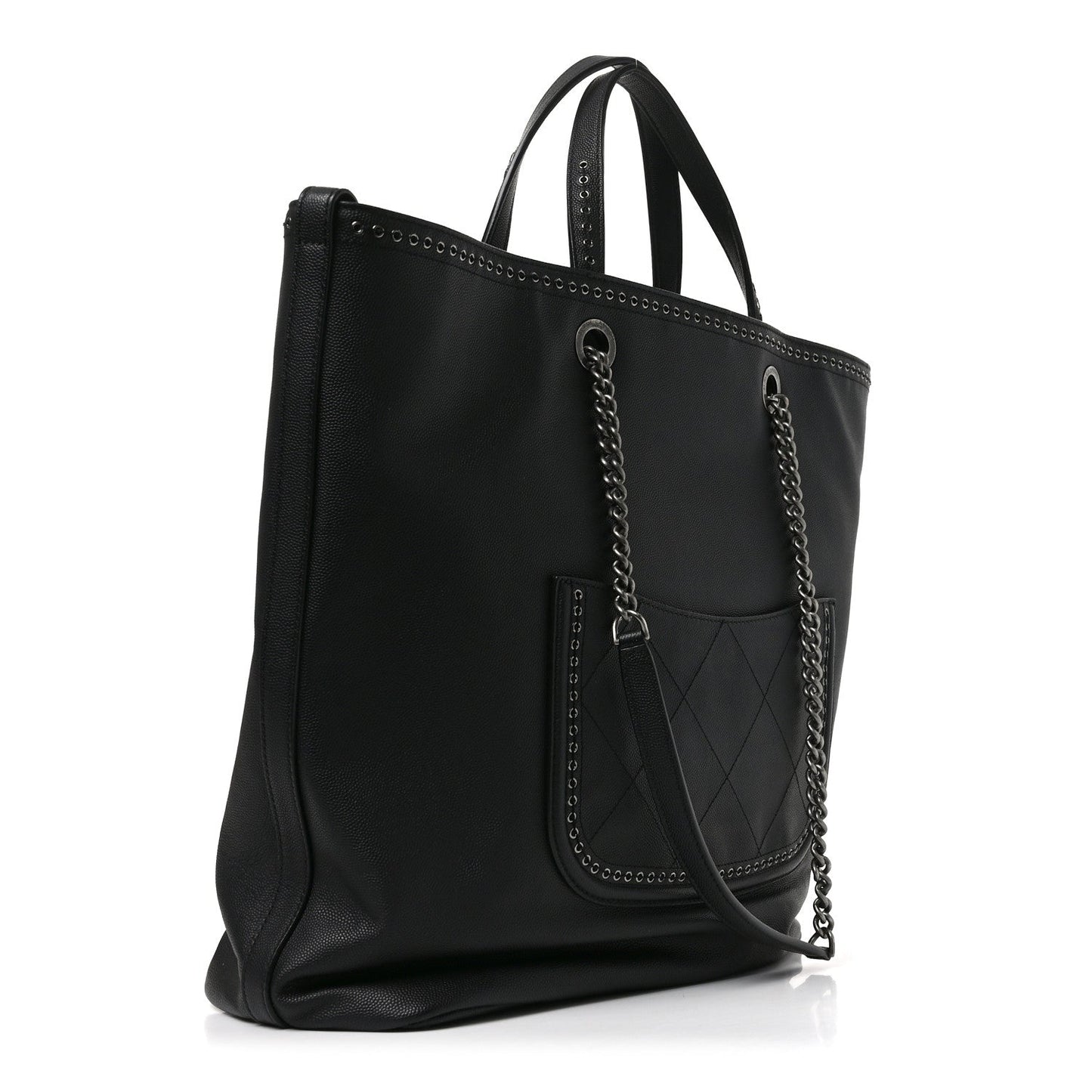Calfskin Large Coco Eyelets Shopping Tote Black