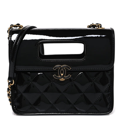 Patent Quilted Mini Graphic Catch Flap Black