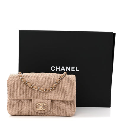 Braided Raffia Quilted Mini Rectangular Flap Dark Beige