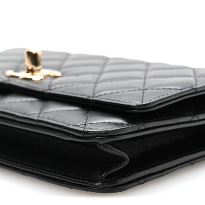 Lambskin Quilted Trendy CC Wallet On Chain WOC Black