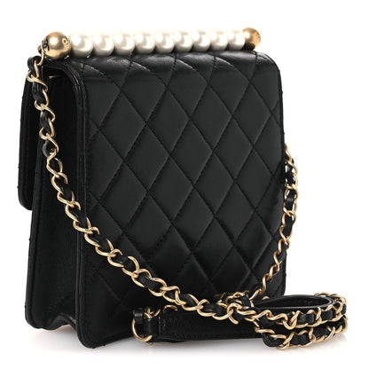 Goatskin Quilted Chic Pearls Flap Black