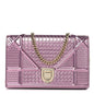 Metallic Patent Micro-Cannage Diorama Wallet on Chain Pouch Pink