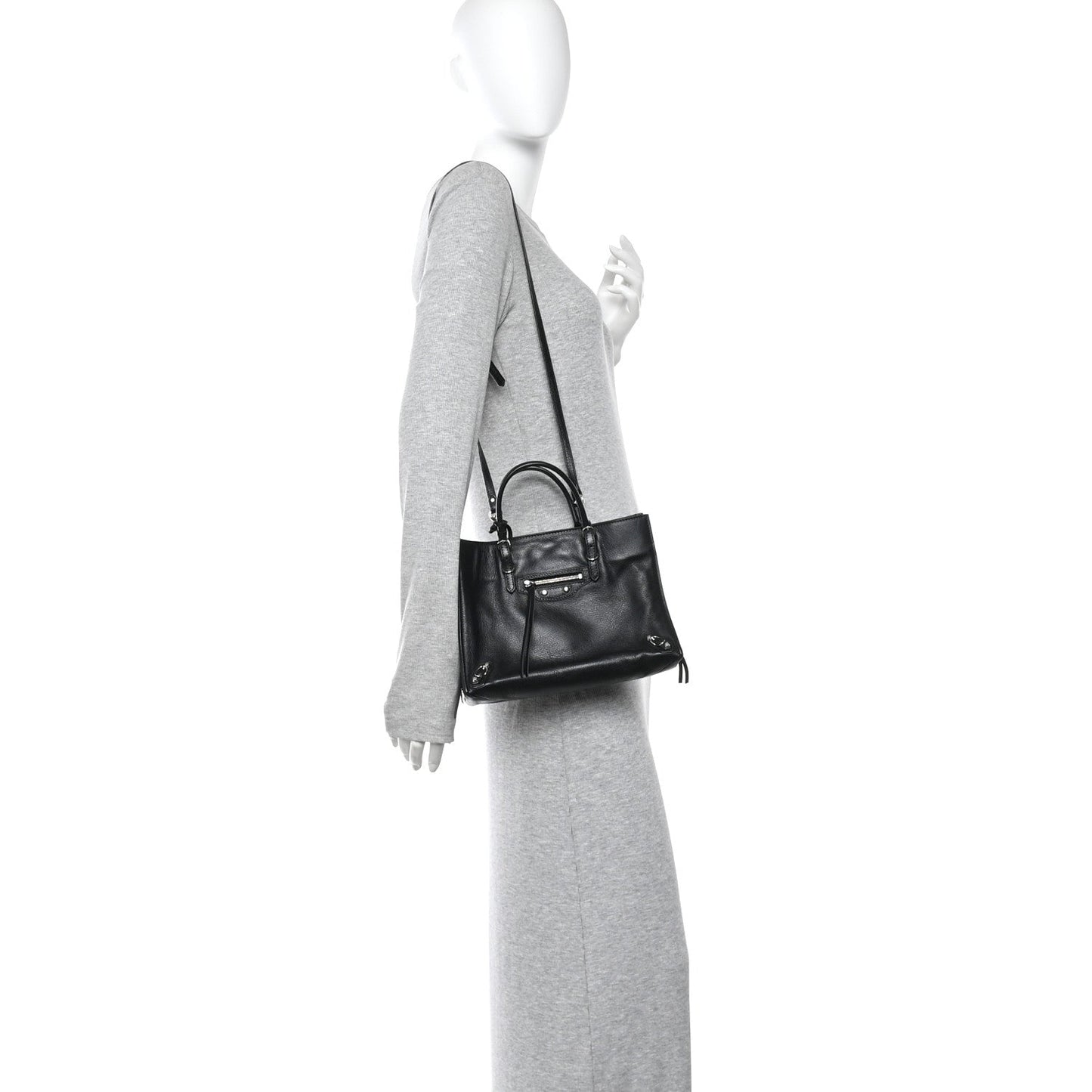 Grained Calfskin Papier Mini A4 Zip Around Tote Black