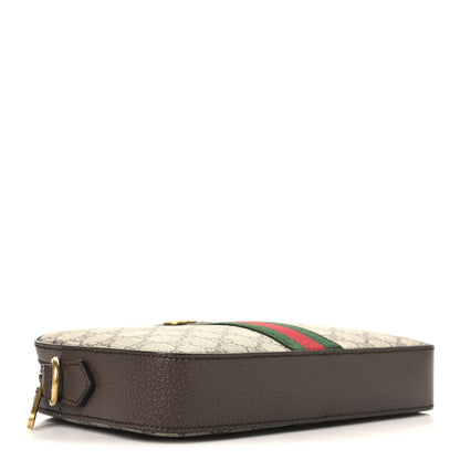 GG Supreme Monogram Textured Dollar Calfskin Web Ophidia Wristlet Shoulder Bag Beige Ebony New Acero