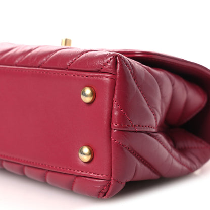 Aged Calfskin Chevron Quilted Mini Coco Handle Flap Dark Pink