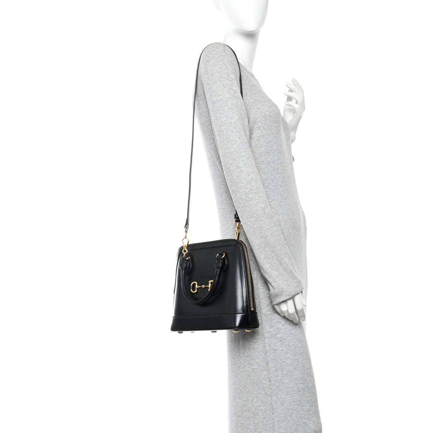 Boarded Plutone Calfskin Small Horsebit 1955 Top Handle Bag Black