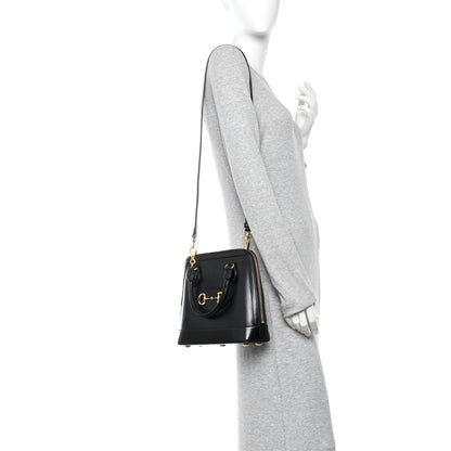 Boarded Plutone Calfskin Small Horsebit 1955 Top Handle Bag Black