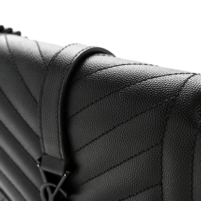 Grain De Poudre Textured Mixed Matelasse Triquilt Medium Monogram Monochrome Satchel Black