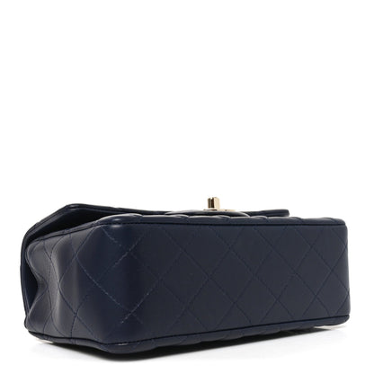 Lambskin Quilted Mini Chain Top Handle Rectangular Flap Navy