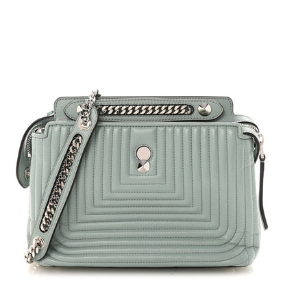 Shiny Nappa Trapuntata Small DotCom Click Top Handle Chain Satchel Light Blue