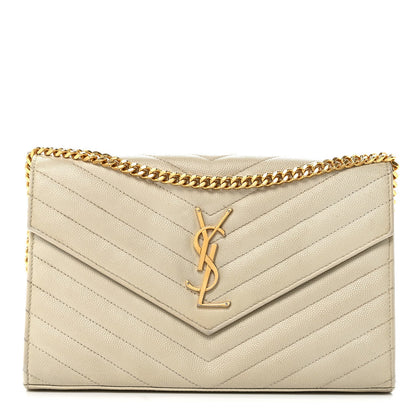 Grain De Poudre Matelasse Chevron Monogram Chain Wallet Crema Soft