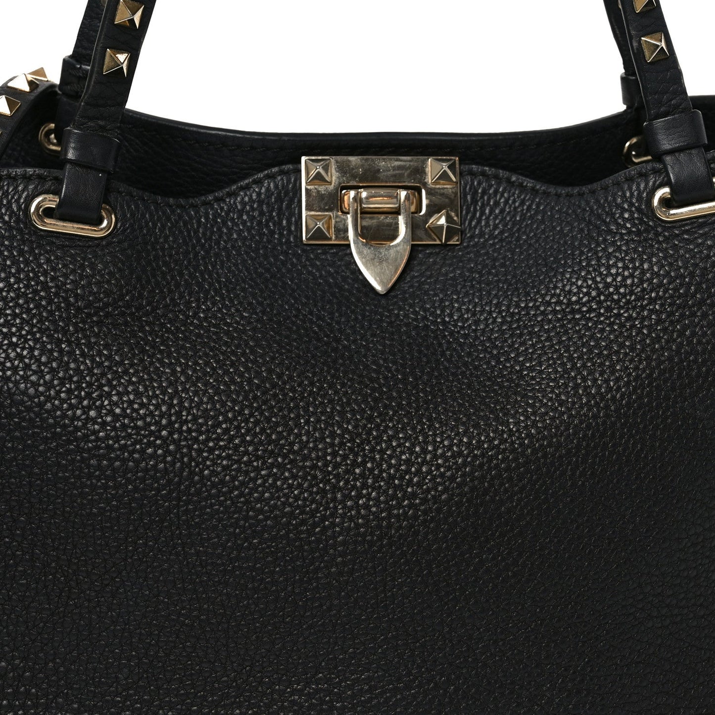 Pebbled Calfskin Medium Rockstud Tote Black