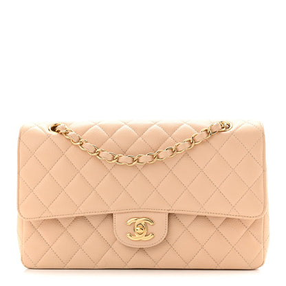 Caviar Quilted Medium Double Flap Beige