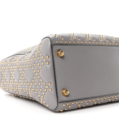 Calfskin Cannage Studded Medium Supple Lady Dior Grey