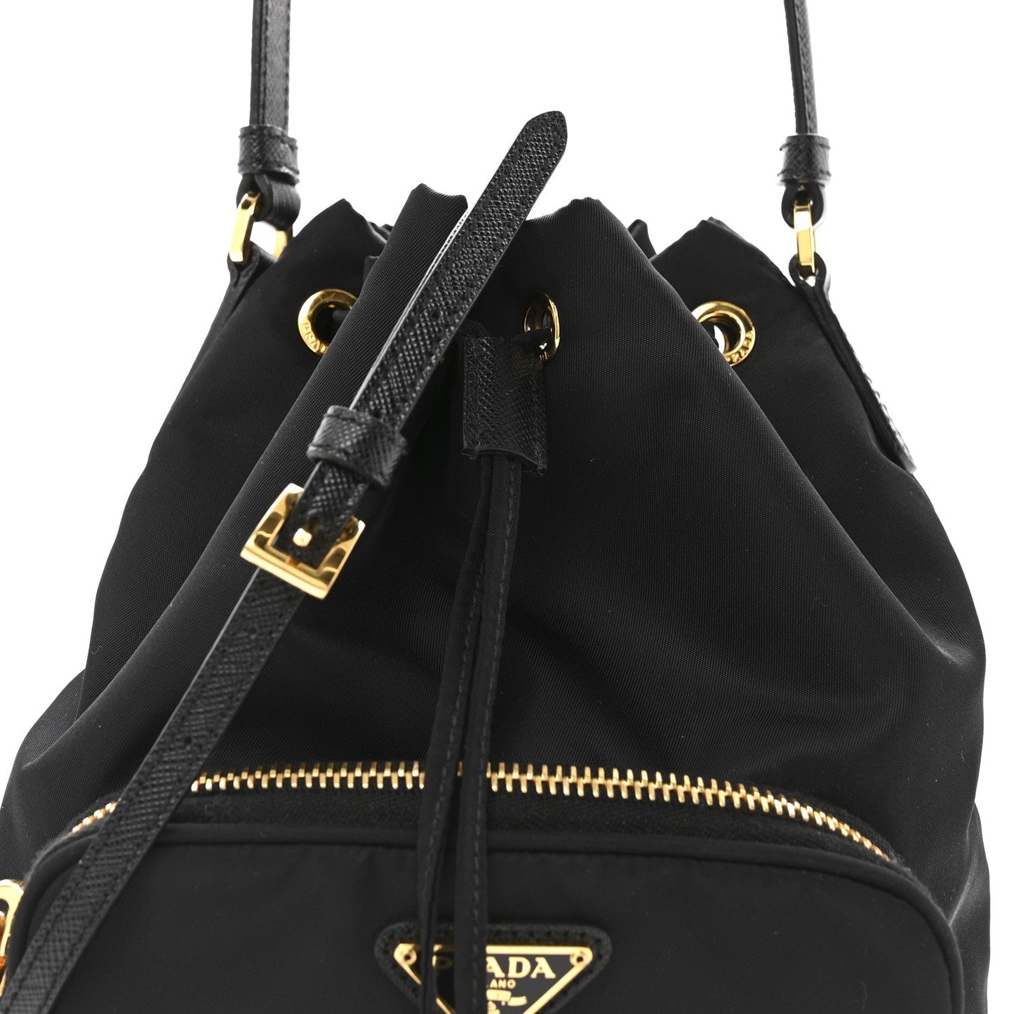 Re-Nylon Saffiano Duet Bucket Crossbody Bag Black