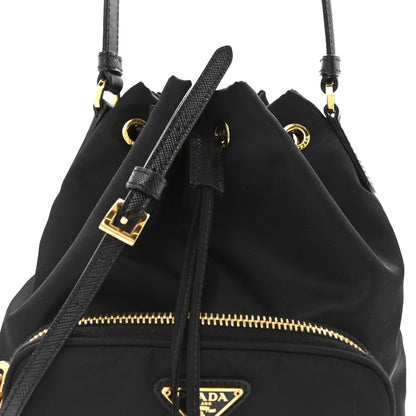 Re-Nylon Saffiano Duet Bucket Crossbody Bag Black