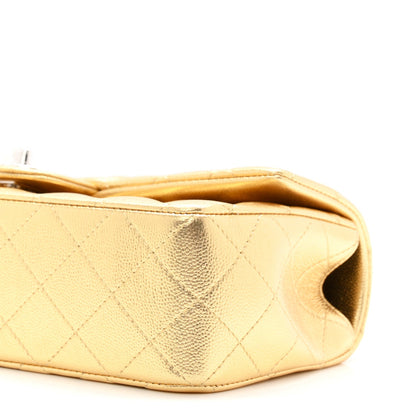 Metallic Caviar Quilted Top Handle East West Flap Gold