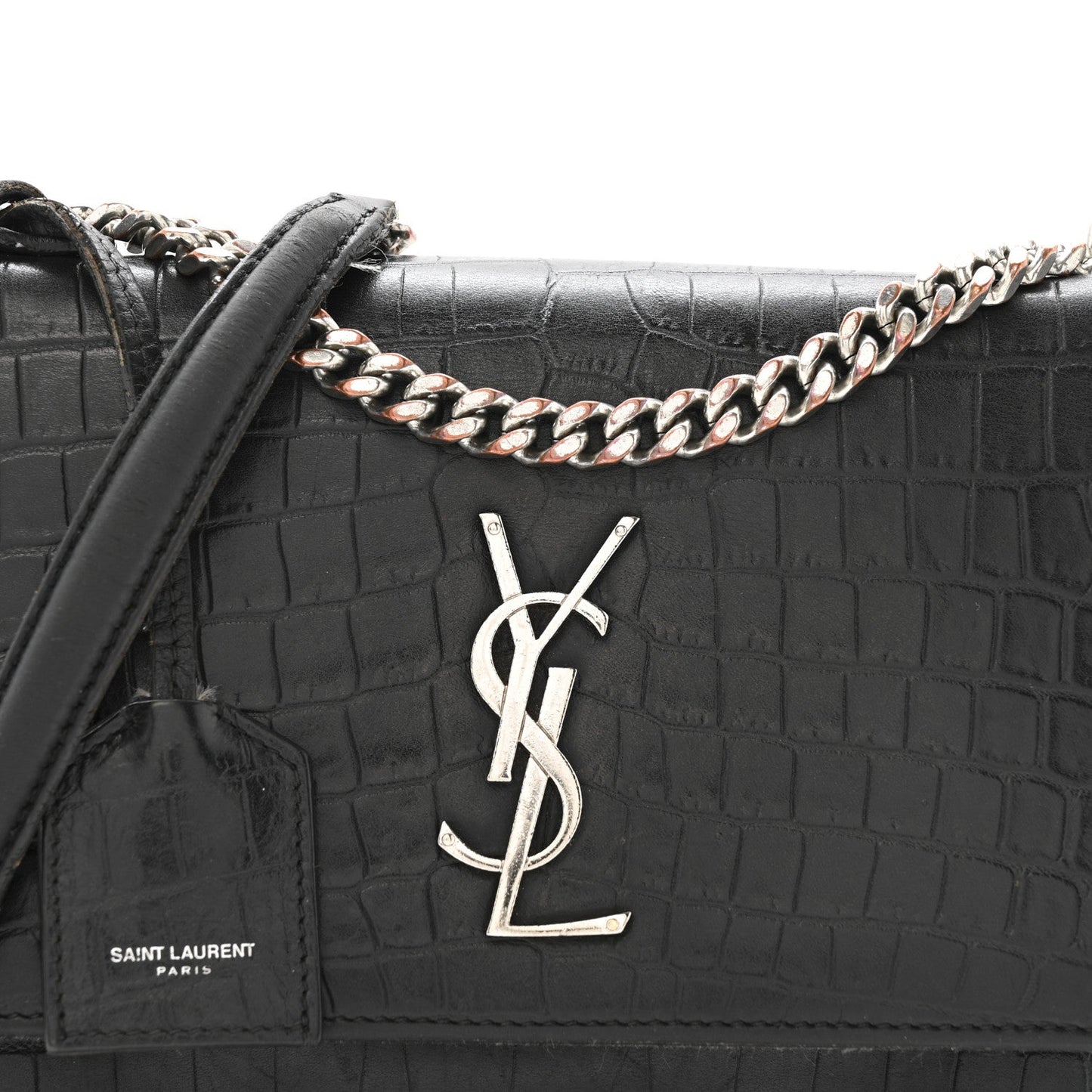 Calfskin Crocodile Embossed Medium Monogram Sunset Black