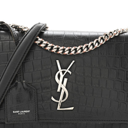 Calfskin Crocodile Embossed Medium Monogram Sunset Black