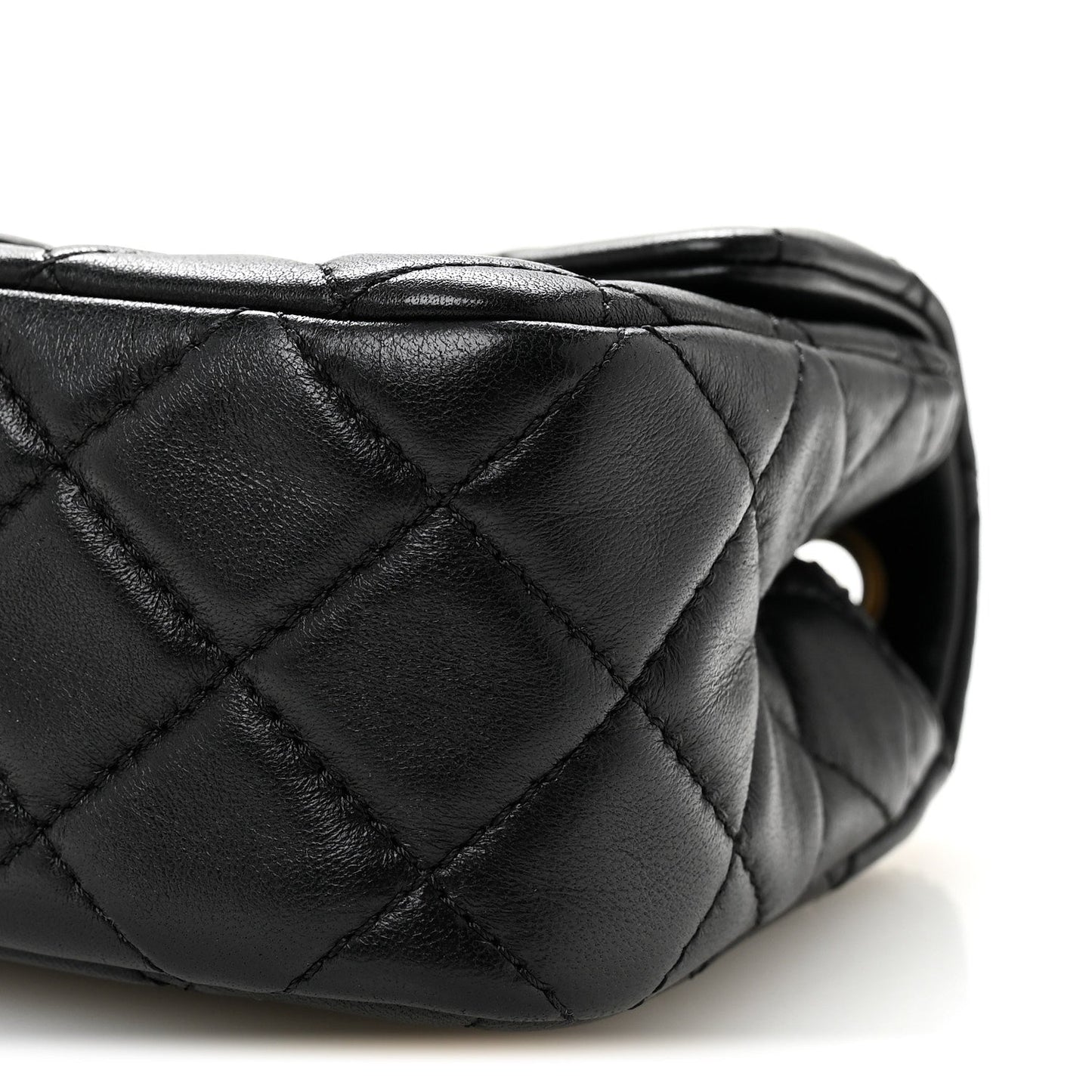 Lambskin Quilted Mini Rectangular Pearl Crush Flap Black