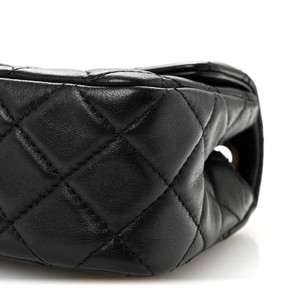 Lambskin Quilted Mini Rectangular Pearl Crush Flap Black
