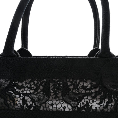 Embroidered 3D Macrame D-Lace Sun Medium Book Tote Black