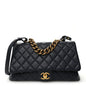 Shiny Sheepskin Quilted Large Trapezio Flap Navy