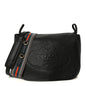 Vitello Daino Embossed Logo Flap Shoulder Bag Black
