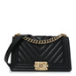Lambskin Chevron Quilted Medium Boy Flap Black
