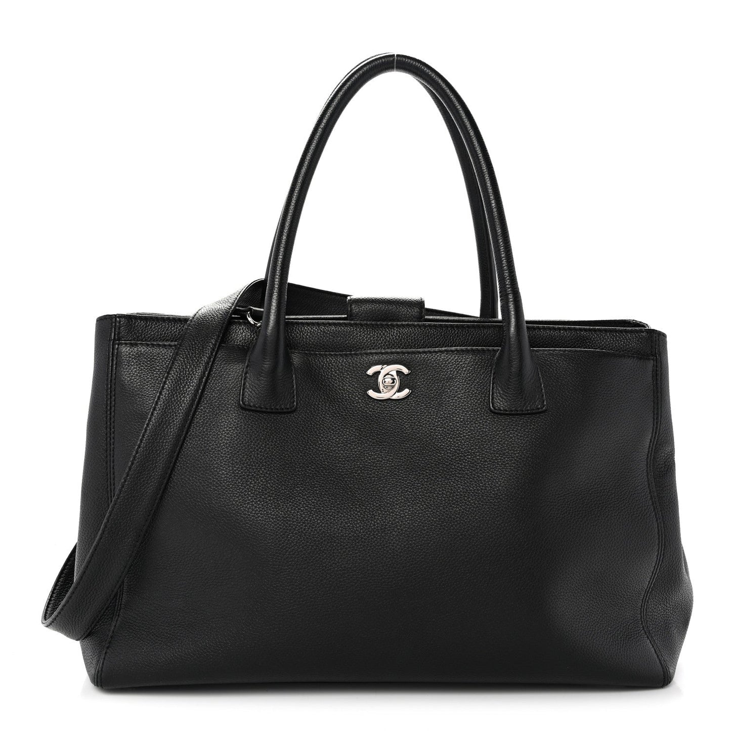 Calfskin Cerf Executive Shopper Tote Black