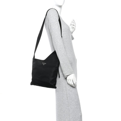 Tessuto Nylon Saffiano Flat Messenger Bag Black
