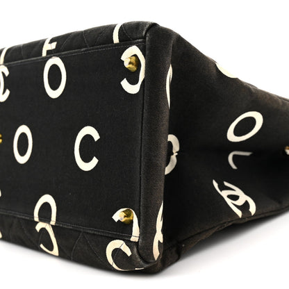 Canvas Printed Quilted Logo Tote Black White