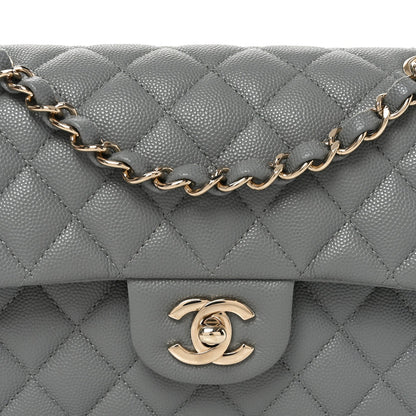 Caviar Quilted Small Double Flap Grey
