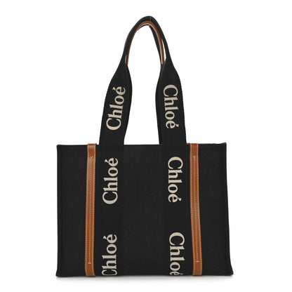 Cotton Calfskin Medium Woody Ribbon Tote Black