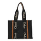 Cotton Calfskin Medium Woody Ribbon Tote Black
