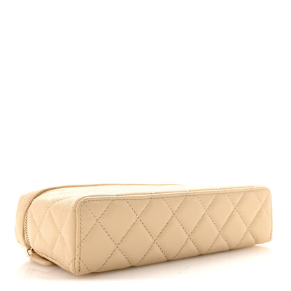 Caviar Quilted Top Handle Slim Vanity With Chain Beige