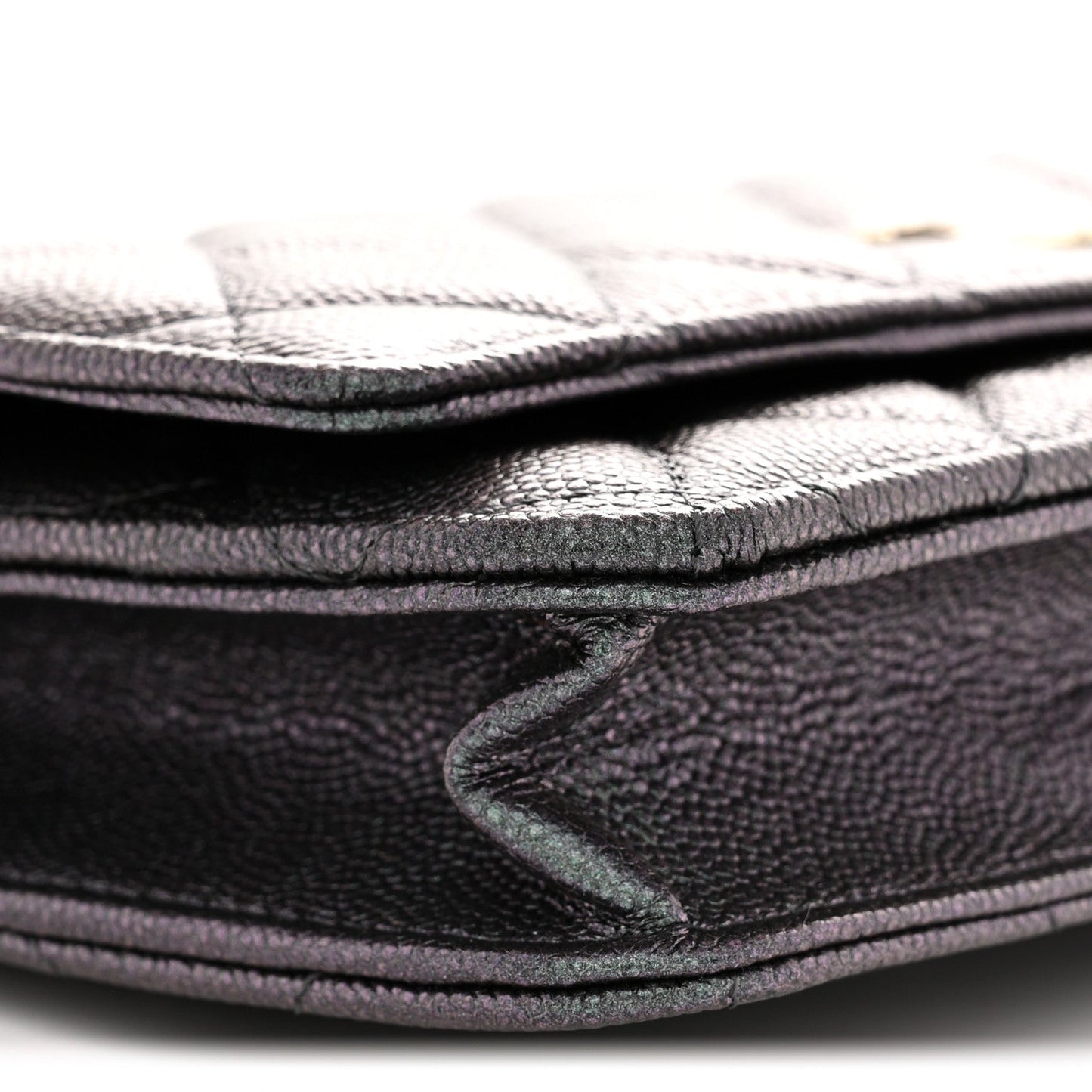 Iridescent Caviar Quilted Wallet on Chain WOC Dark Blue