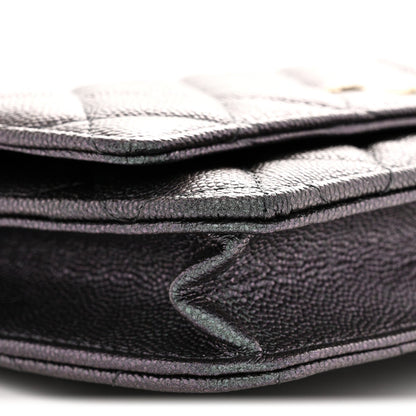 Iridescent Caviar Quilted Wallet on Chain WOC Dark Blue