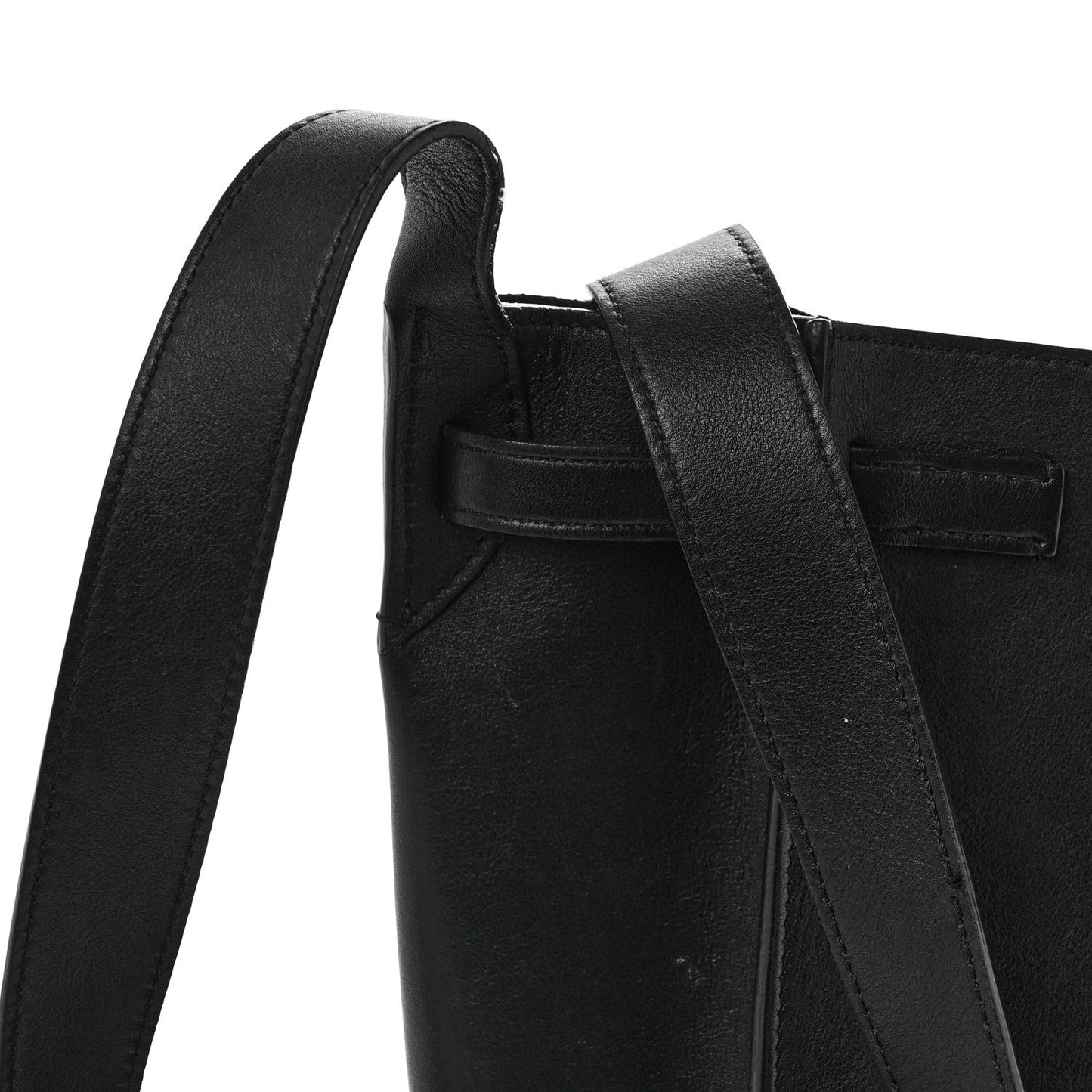 Supple Grained Calfskin Long Strap Big Bag Bucket Black