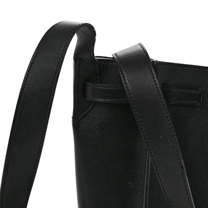 Supple Grained Calfskin Long Strap Big Bag Bucket Black