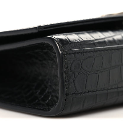 Calfskin Crocodile Embossed Small Classic Monogram Kate Tassel Satchel Black