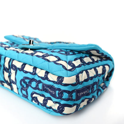 Silk Chain Printed Medium Single Flap Blue