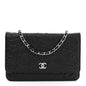 Lambskin Camellia Embossed Wallet On Chain WOC Black