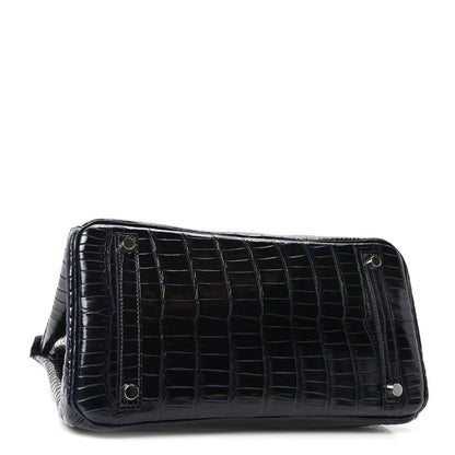 Shiny Porosus Crocodile Birkin 30 Bleu Marine
