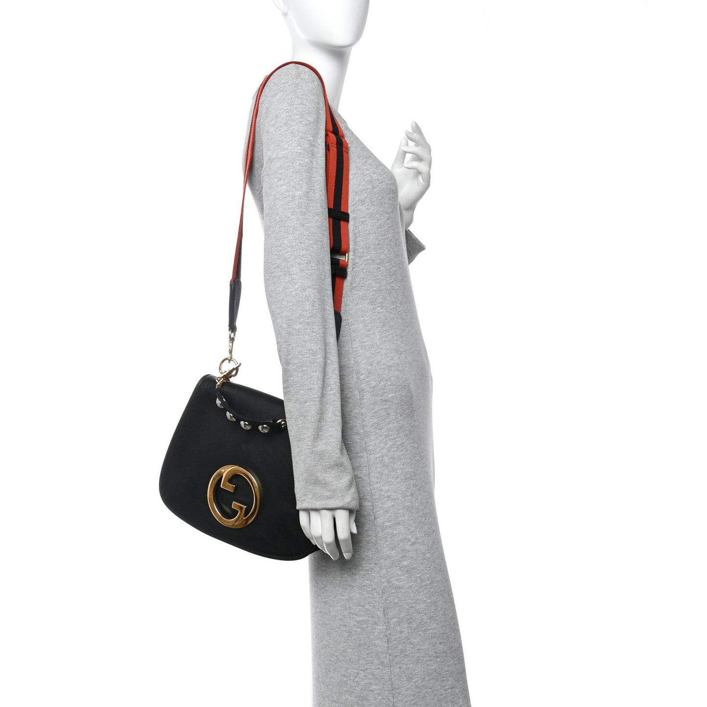 Roxy Calfskin Web Medium Studded Blondie Shoulder Flap Bag Black